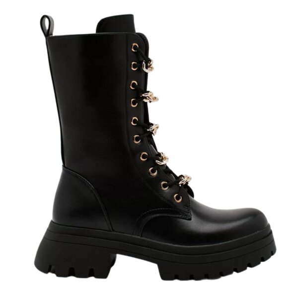 Chain Lace Chunky Biker Boots - Picture 6 of 9